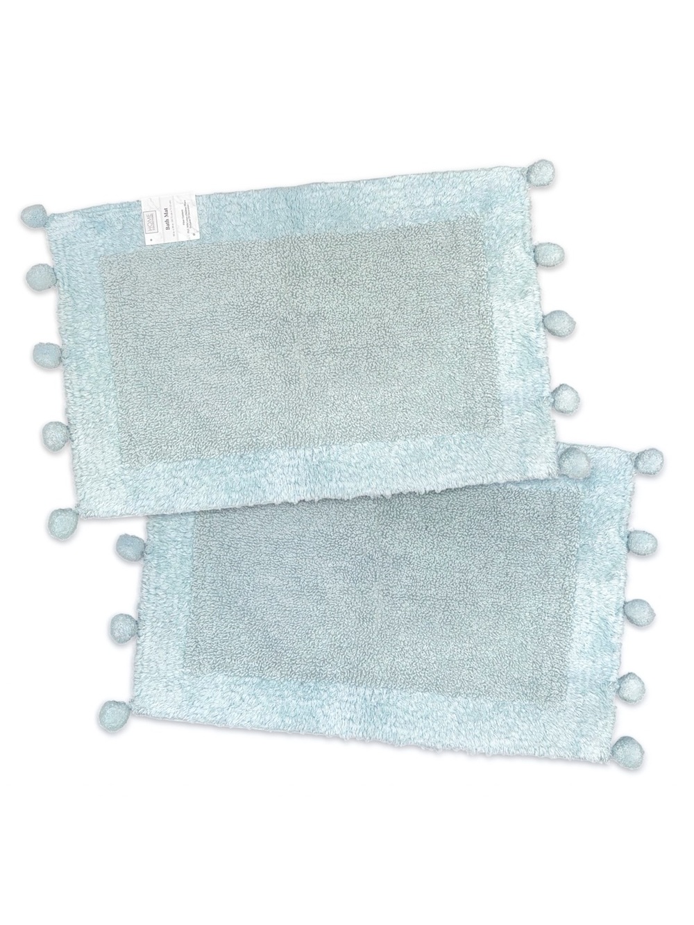 Home Collections Pom Pom Bath Mat Cotton Aqua Blue Lot of Two 18x28 NWT